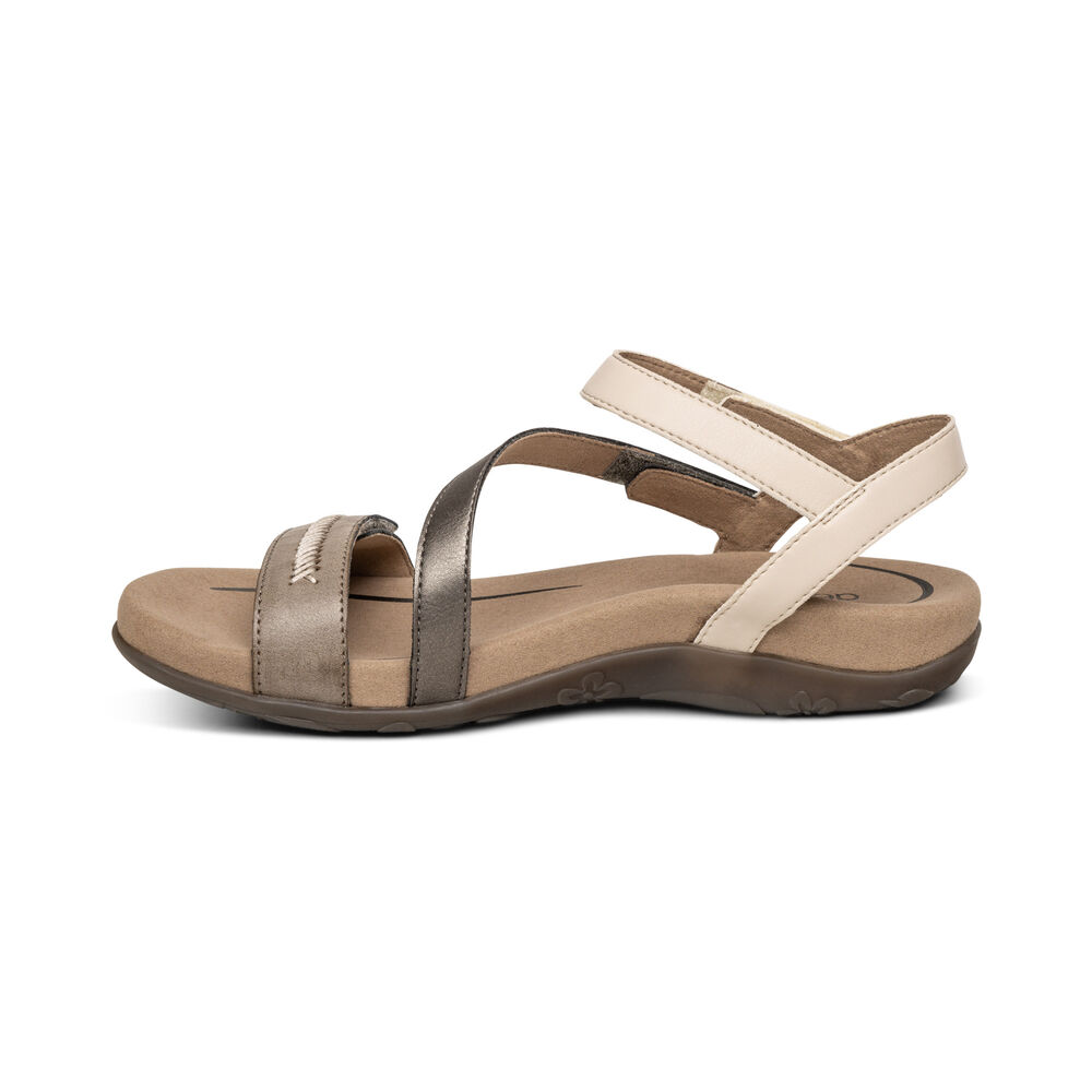 Aetrex Women's Gabby Adjustable Quarter Strap Sandals - Brown | USA GVBU4UQ